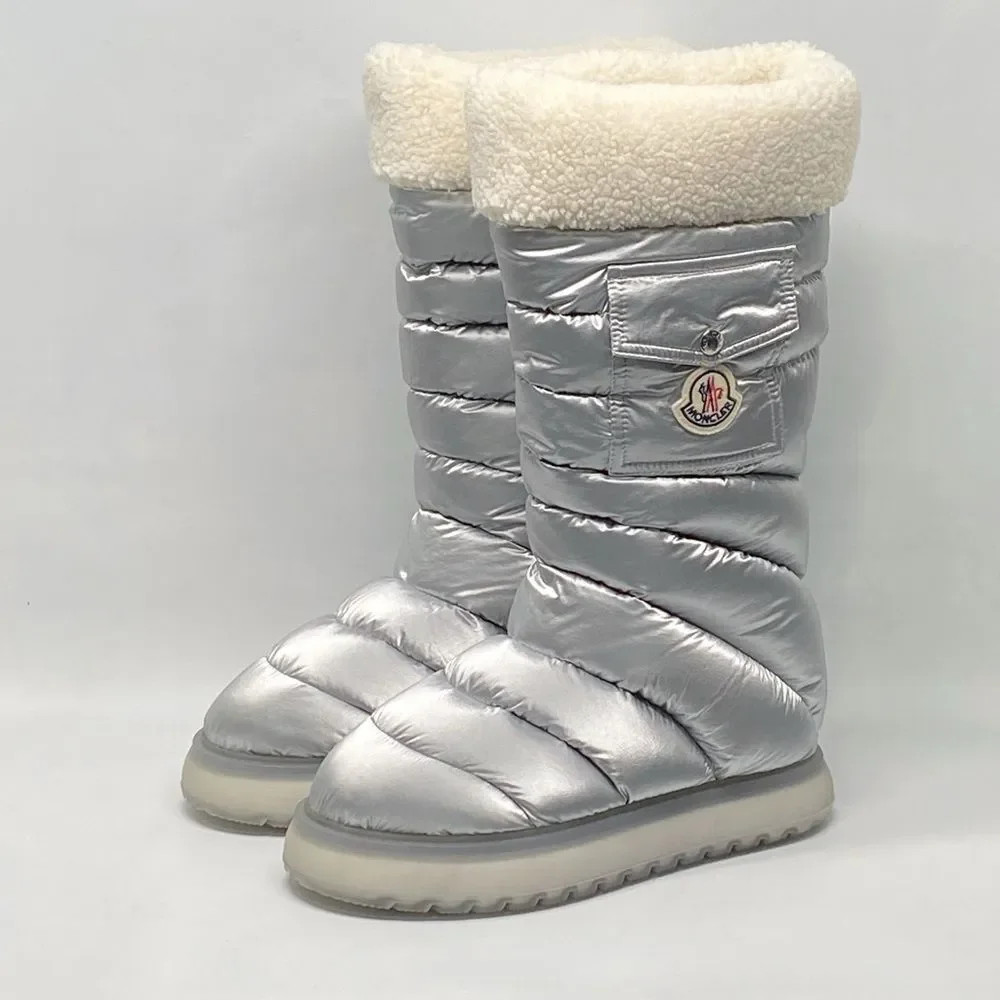 Moncler Gaia Pocket Metallic Faux Fur-Trim Snow Boots size 38